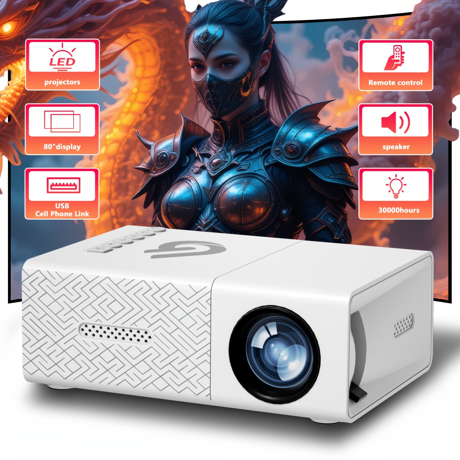 GTEQY Portable Mini Projector with LED Light 2032cm Display USB Link 3000Hrs Playback Compatible with PhoneComputerTV Ideal for Home Theater  Office Meetings Home Theater Projector Sleek Design Highquality Image