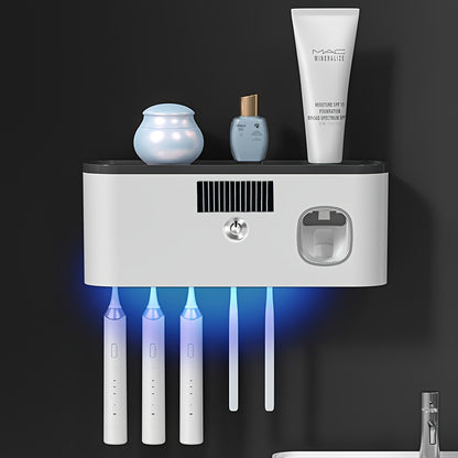 UV Toothbrush Holder No Install USB Rechargeable Modern White